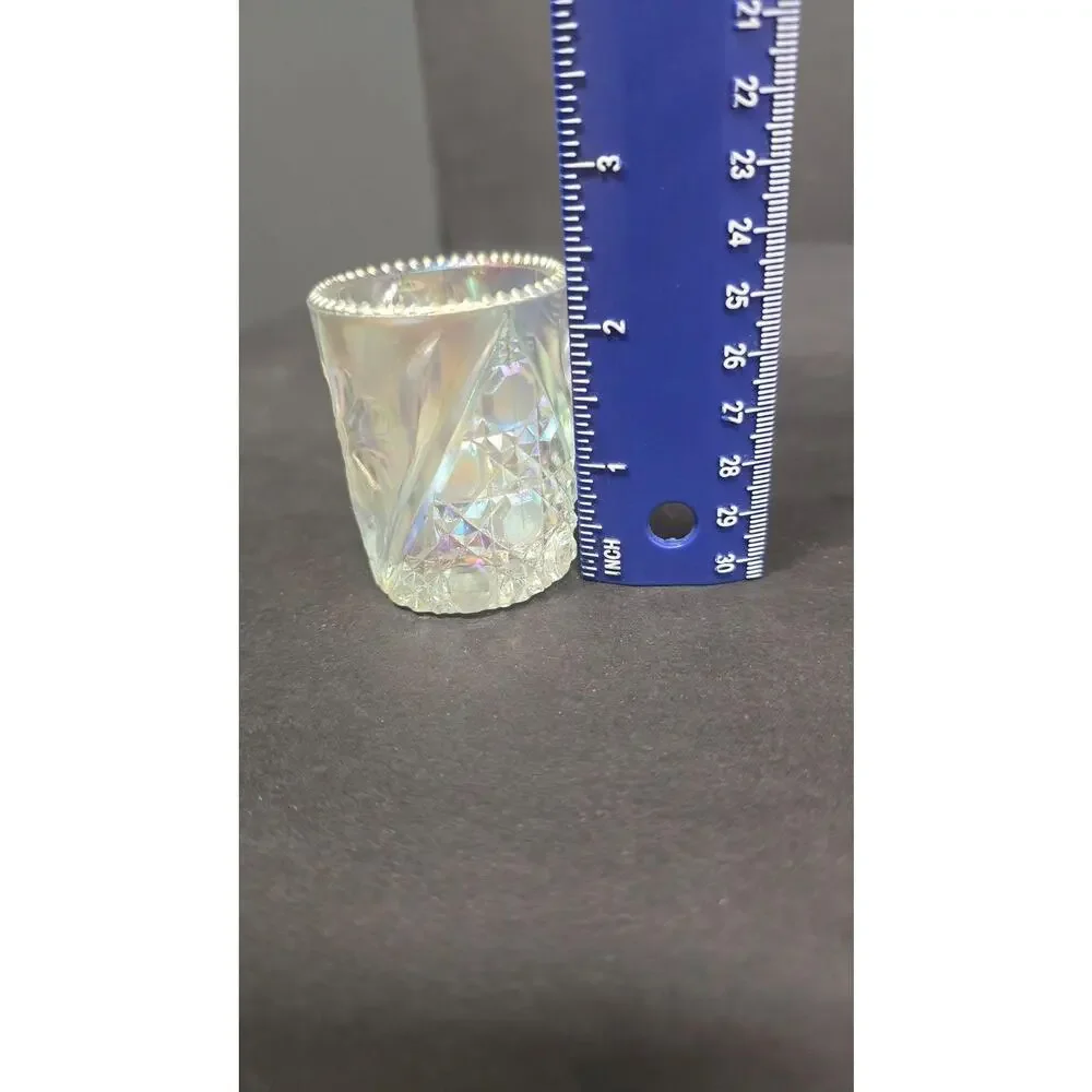Vintage Iridescent Daisy Button Shot Glass Clear Carnival Glass Victorian Decor
